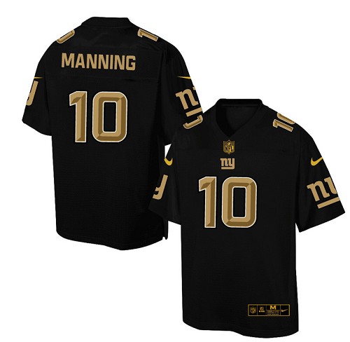 Men's Elite Eli Manning Nike Jersey Black - #10 Pro Line Gold Collection NFL New York Giants